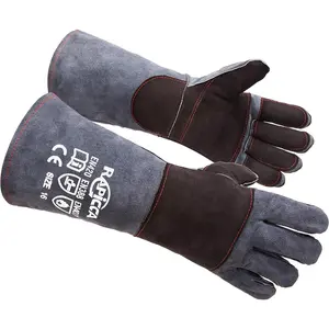 Handling Gloves Bite Proof Double Leather Reinforced Padding , Scratch,Bird Handling Falconry Gloves Grabbing Reptile  Snake Bite 16in Grey-Black