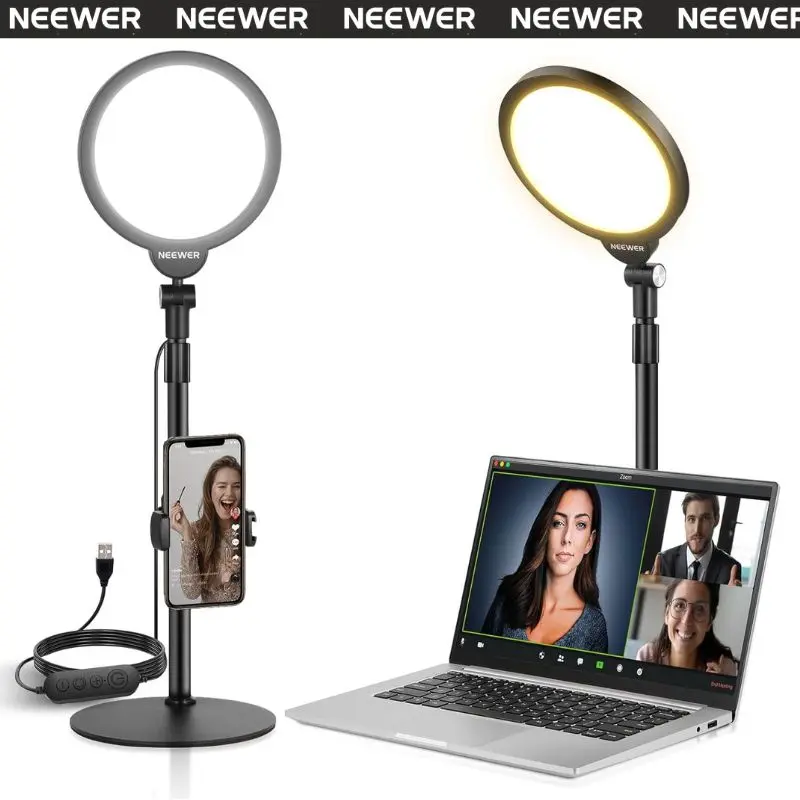 NEEWER R06 7" Desktop Ring Light for Video Recording, 10W Dimmable Full Screen LED Light with Desk Stand & Phone Holder for iPhone Laptop Vlog Streaming Video Conference tiktokshopbacktoschool