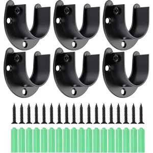 6 Pack Wall Mounted Closet Rod Bracket Stainless Steel Black Pole Flange Holder with Screws for 1-1/4 Inch Closet Curtain Pole