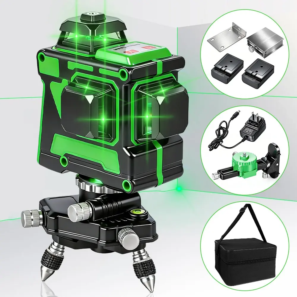 【Summerfinds】12 Line Green Laser Level, Professional Self Leveling ≤3°, Waterproof & Dustproof, 1/4" Tripod Mount, Ideal for Tiling, Flooring & Construction Alignment