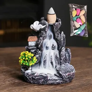 Creative Waterfall Design Incense Burner, 1 Set Including 1 Incense Burner and 10 Incenses, Desktop Decoration for Home Office, Home Fragrance Supplies, Scent, Scented, Gift