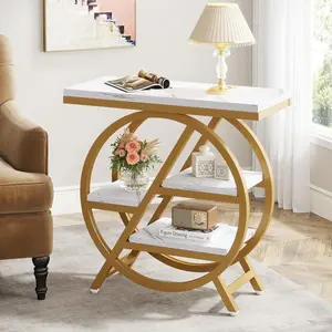4-Tier End Table For Living Room, Side Table With Storage, Wood Sofa Side Table With Metal Frame, Industrial Nightstand And Bedside Table For Bedroom, Rustic Brown