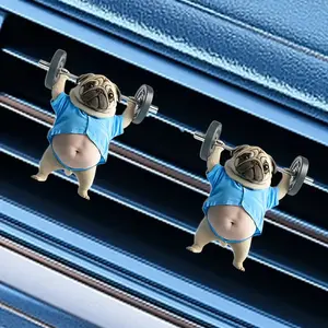 2pc Cute Weightlifting Dog Car Vent Air Freshener Clip, Car Air Diffuser, Acrylic Dashboard Decoration, Fun and Fragrant Car Accessory, Auto Interior Decor, Car Interior Diffusers, Car Fragrance Diffuser