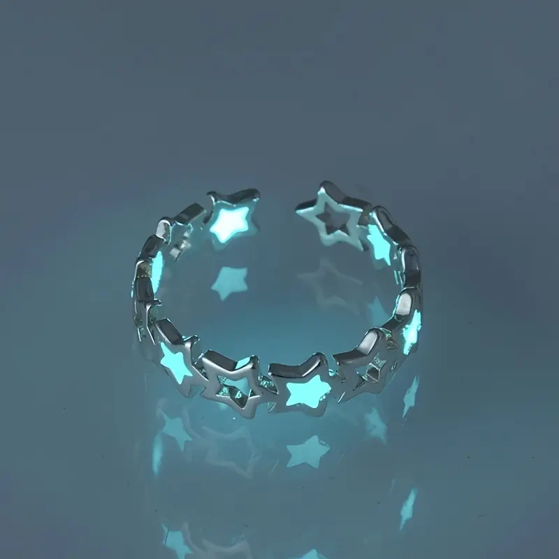 Adjustable Star Ring, Copper Five Point Star Enamel Open Ring, Cute Luminous Style Jewelry for Women Girls, Simple Daily Wear Gift Accessory
