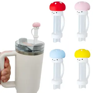 Silicone Straw Cover Cap, 4pcs Cute Mushroom Shaped Straw Topper, Reusable Drinking Accessories For Cup Tumbler, Silicone Lid