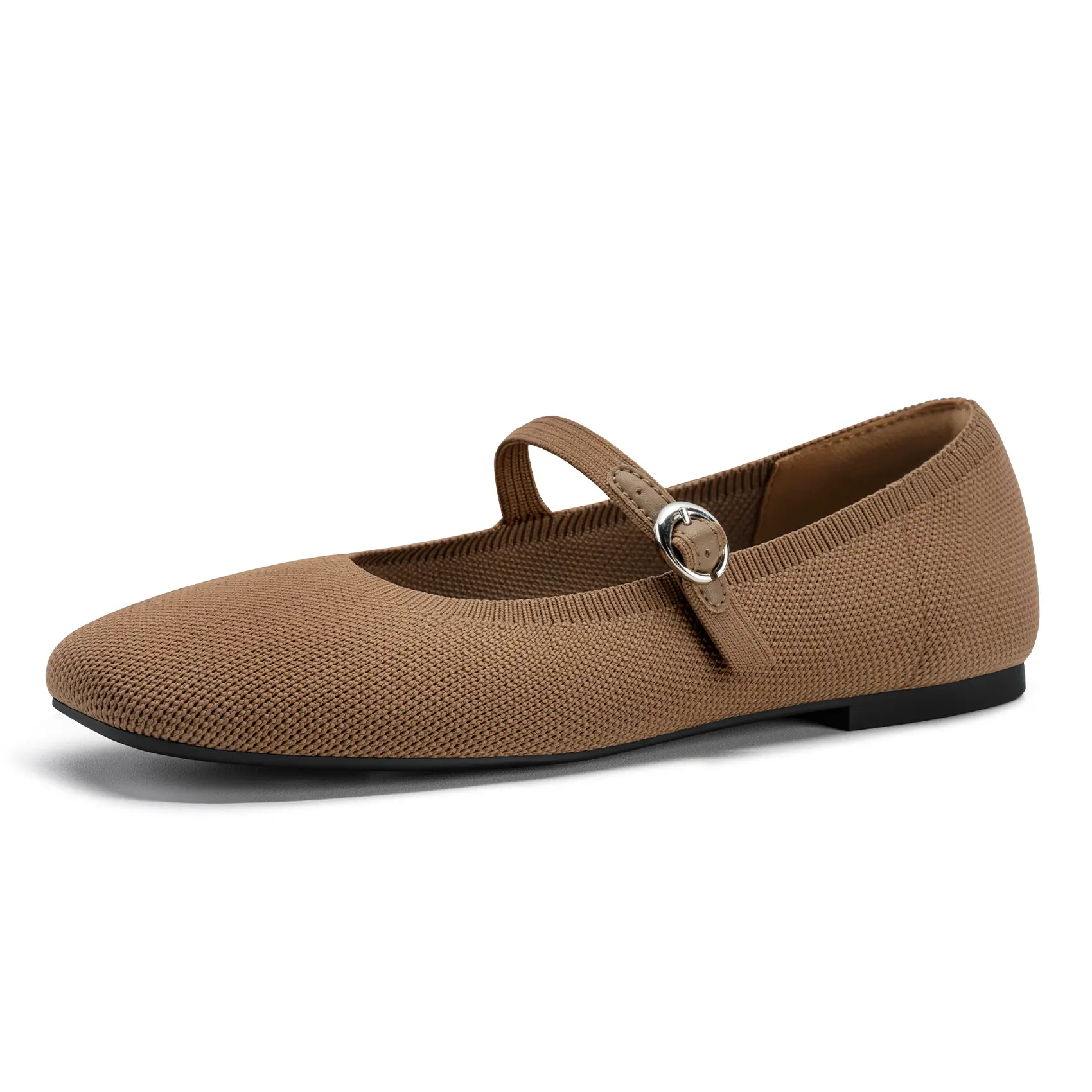 FITORY Women's Plain Breathable Knit Mary Jane Flats - Square Toe, Adjustable Buckle Strap, Memory Foam Cushion Footbed, Washable, Comfortable Business Shoes for Office & Outdoor Wear, Office Outfits Women, Corporate Office Wear