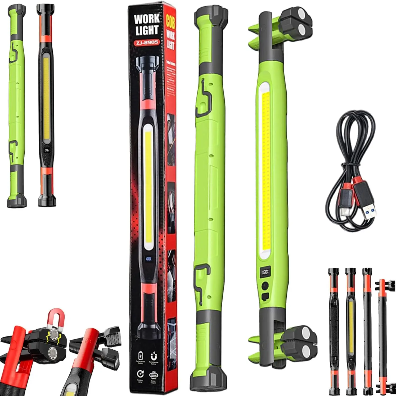 toolupgrade YXCY 2026 New Under Hood Work Light Bar, LED Magnetic Light Bar with Hooks, Cordless Rechargeable Hood Light for Mechanic/Car Repairing/Garage-Black & Green sohochic