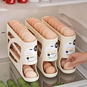 1pc Refrigerator Organizer Rolling Egg Rack, Automatic Sliding, Space Saving, Multi-Layer Incline Roller, Large Capacity Stackable Egg Storage Box