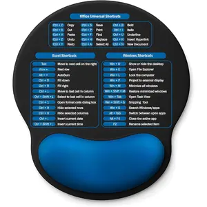 Pad with Wrist Rest -  Memory  Support, Small Cute Excel Cheat Sheet Mousepad with Windows & Office Shortcuts, Non-Slip PU Base, for Computer Desk Laptop Travel, Black Blue