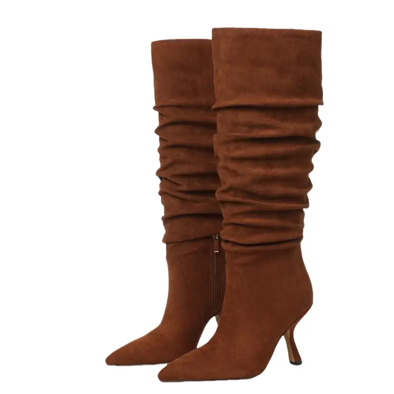 New Autumn Winter Fashion Over-The-Knee Boots Natural Wrinkle Stacking Boots Pointed Toe Stiletto Skinny Tall Boots High Heel Boots For Women