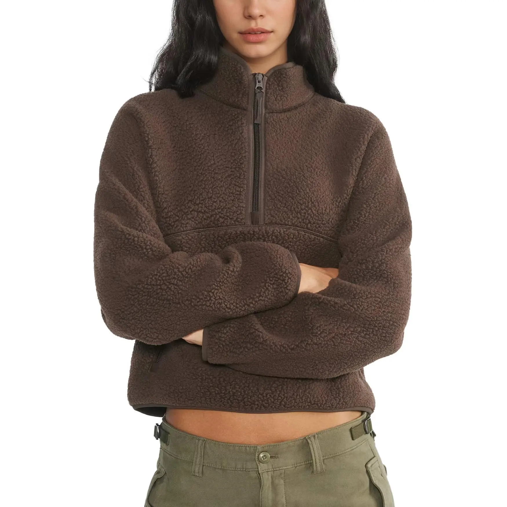 Songling Womens Half-Zip Fleece Short Jacket Warm Fleece Top Outdoor Casual Jacket, Tops, Long Sleeve