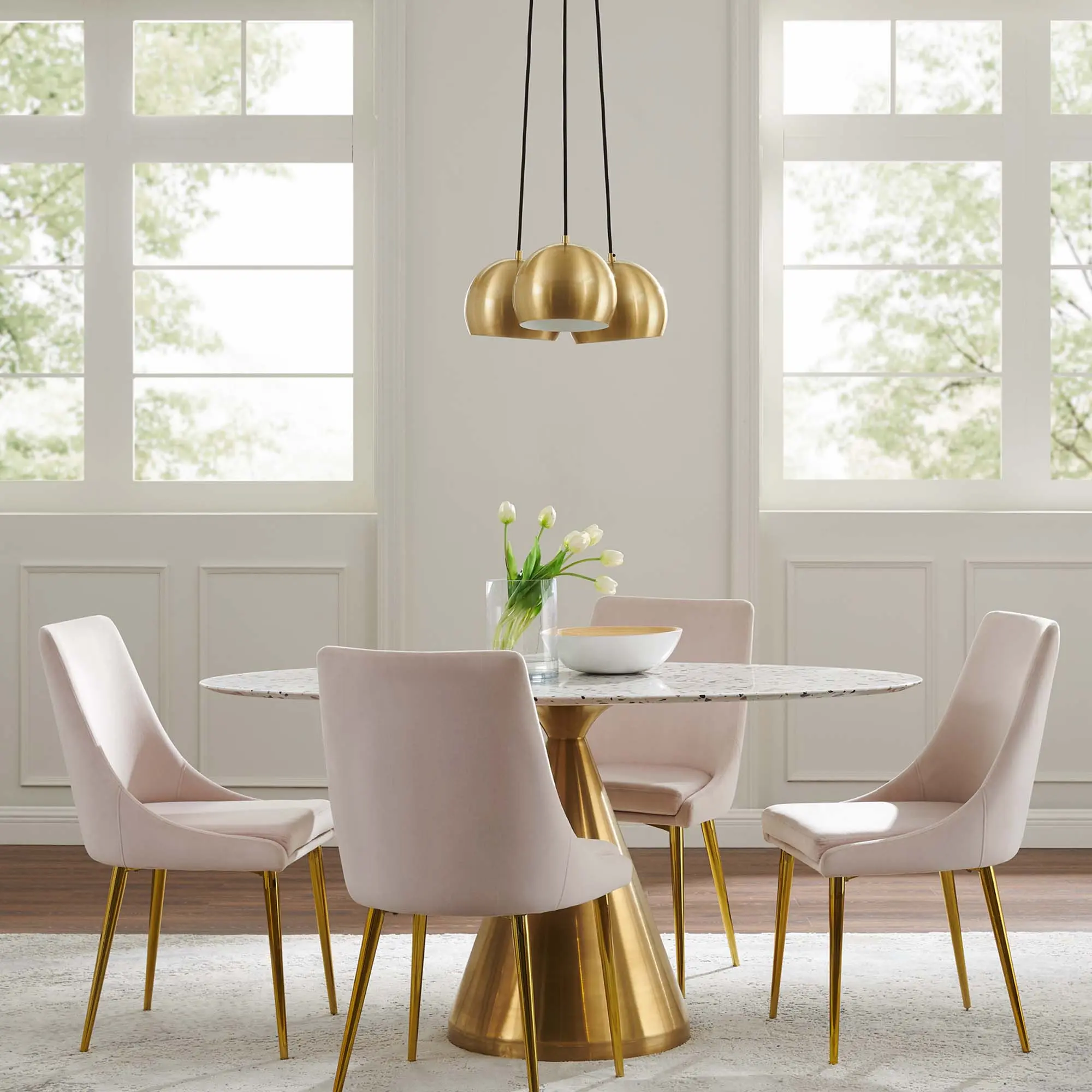 Modway Chalice 3-Light Metal Pendant in Satin Brass