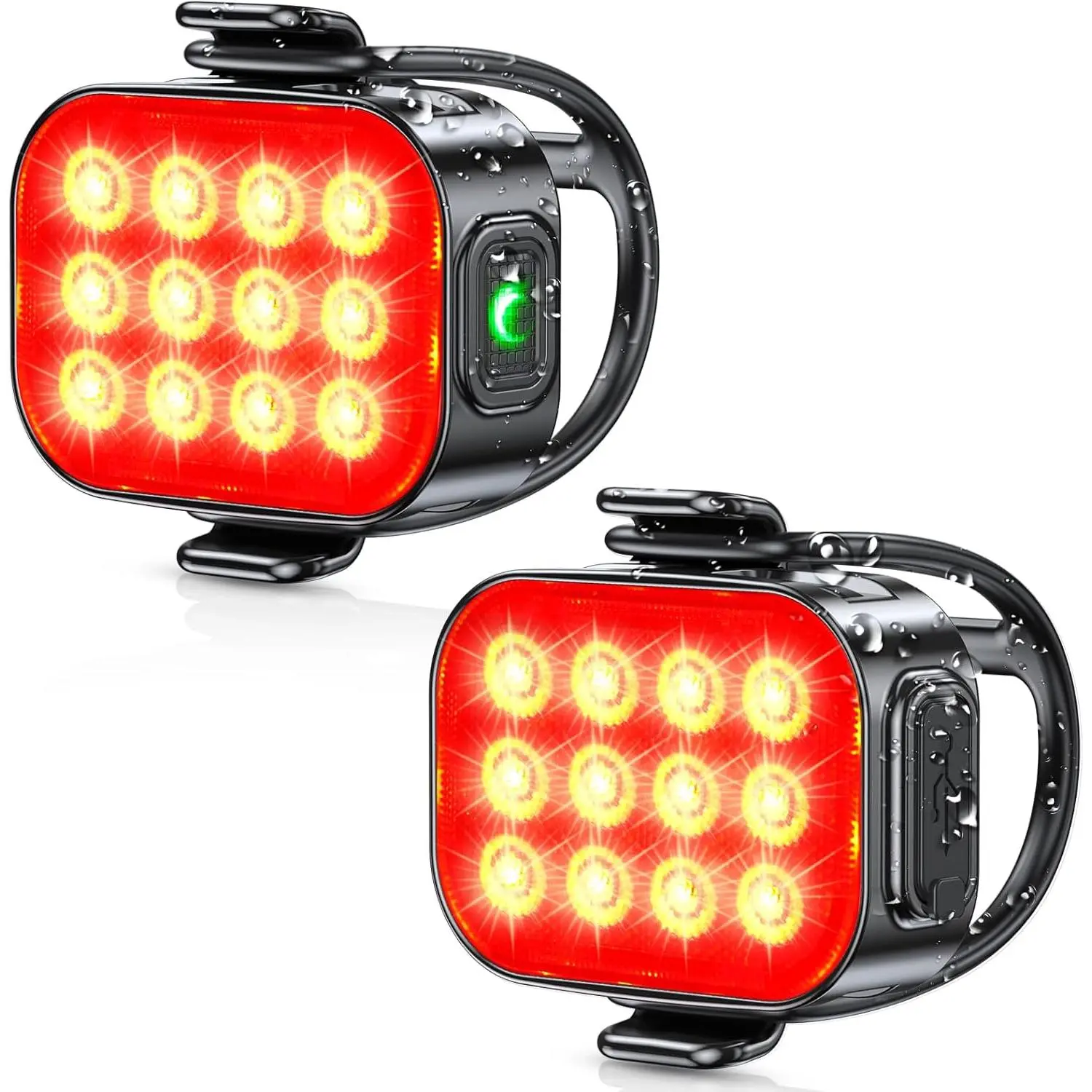 LED Rear Bike Tail Light [2 Packs], IP65 Waterproof & Drop Resistant Bike Rear Light, USB-C Rechargeable, Safety Warning Strobe for Cycling, 6 Light Modes Available