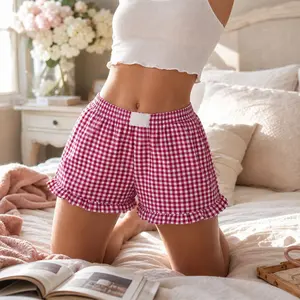 Women's Plaid Ruffle Shorts - High Waisted Elastic Wide Leg Summer Hot Pants