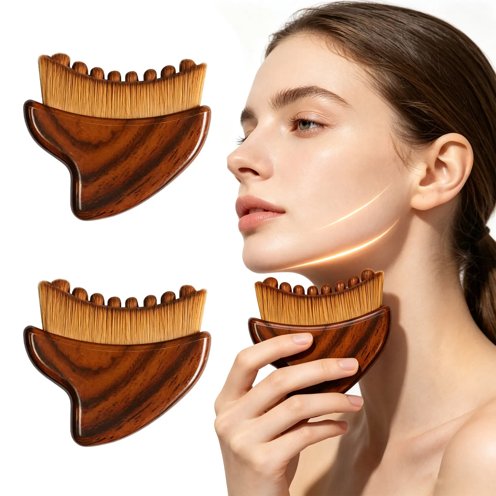 2-Count Ergonomic Lymphatic Contour Face Brushes, Facial Slimming Massage Tools for Jawline & Chin Firming-Lifting, Dry Brushing Tool for Fatigue Relief, At-Home Self-Care Beauty Upgrade for Adults’ Daily Glow Prep