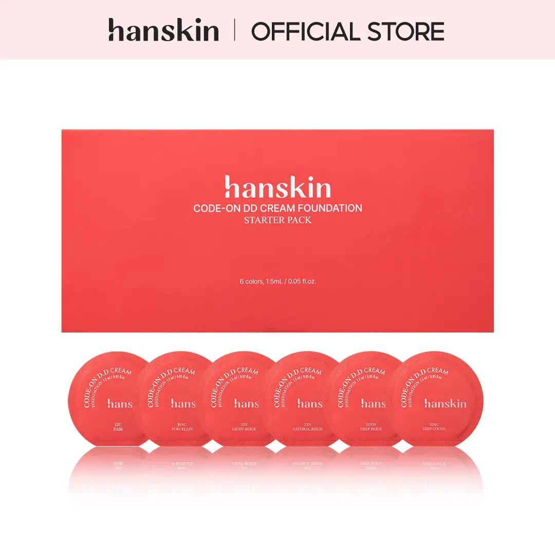 Hanskin Code-on DD Cream Foundation - Lightweight & Smooth Pore Blur Cream for Buildable, Flawless Coverage, Multiple Shades Starter Pack (6 x 0.05 oz)