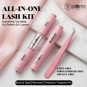 Storm Lash 2-in-1 Lash Bond and Seal with Remover Kit, 72H-7 Day Strong Hold, Waterproof Eyelash Cluster Glue & Precision Tweezers, Professional DIY At-Home Lash Extensions