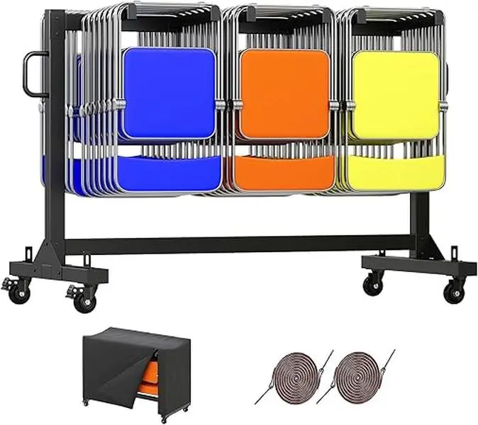 AMERLIFE Folding Chair Rack and Table Cart for 12 Tables or 42 Chairs, 550 lbs Capacity, PU Wheels, Dust Cover, Elastic Cords, Black[tiktokshopbacktoschool][SohoChic]