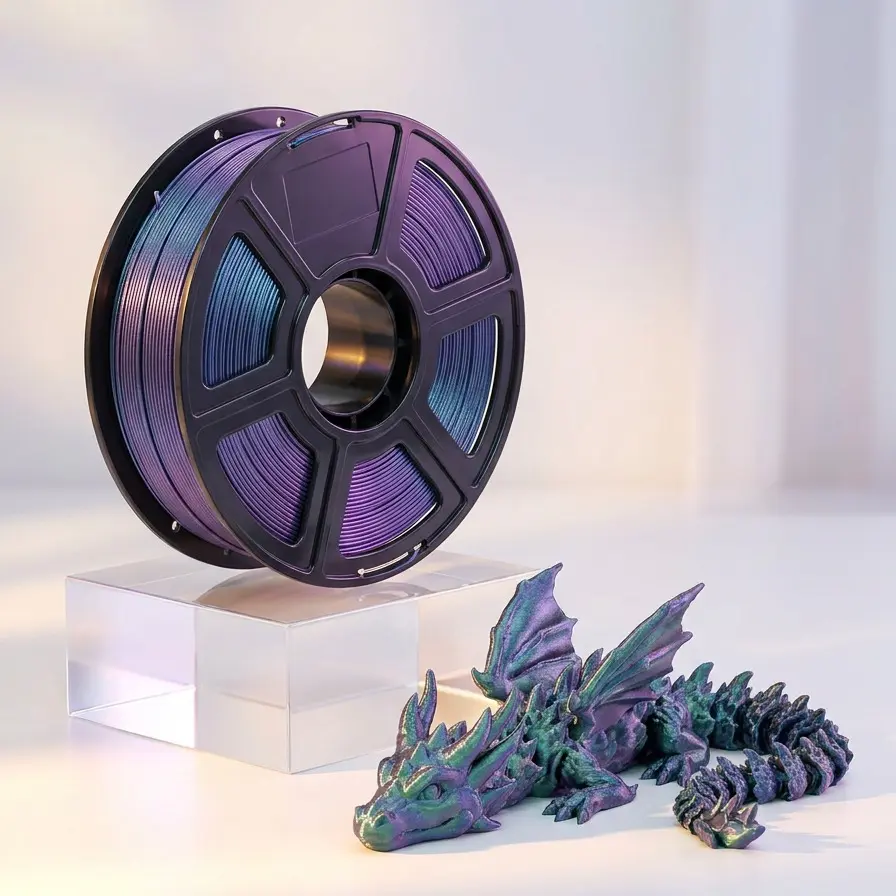 Flashforge Chameleon PLA 3D Printer Filament, 1.75mm +/-0.02mm, 1kg (2.2lbs), High-Speed, Light-Changing, Corn Starch-Based, Eco-Friendly, Bubble-Free, 50-55C Bed Temp, Layer Line-Hiding, Clog-Free, Complete Drying For 24 Hours, Cornstarch