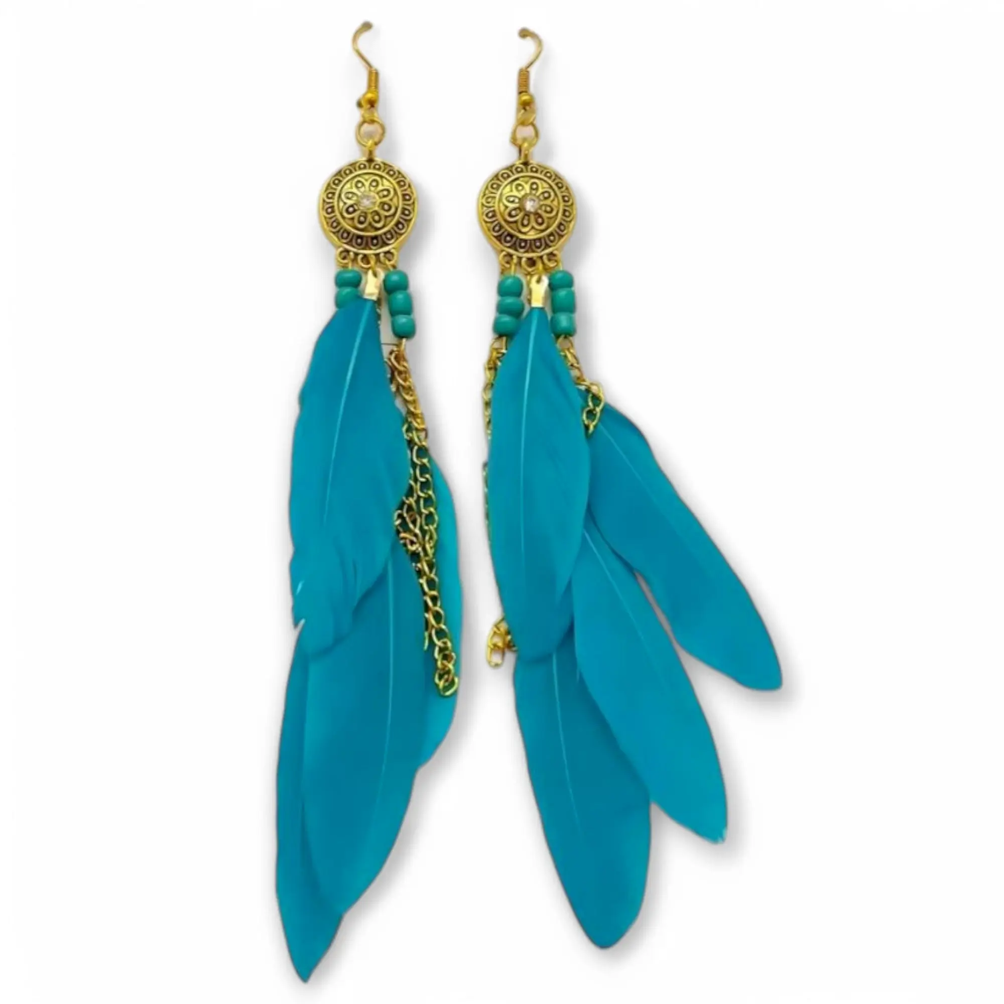 Women's Lightweight Teal Fabric Feather Dangle Earrings - Versatile Drop Earrings for Casual, Formal Occasions, Feather Earrings