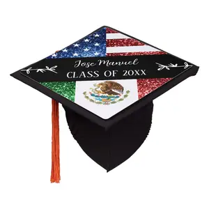 Custom USA Mexico Flag Graduation Cap Topper - Personalized Class of 2025 Name Mexican American Grad Cap Decor