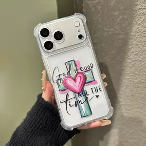 Clear Cross Heart Phone Case  Airbag Shockproof Design Clear Phone Case for iPhone 17 16 15 14 13 12 11 Anti-Drop Protective Cover