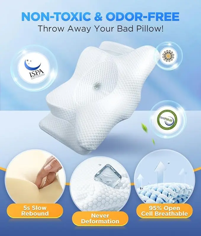 Memory Foam Neck Pillow, Soft Comfortable Contour Sleep Pillow, Neck Pillow for Sleepers, Gifts for Him or Her