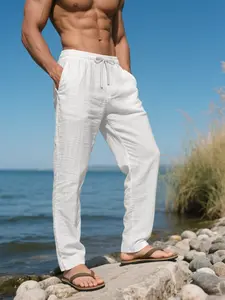 Men's Linen Long Plain Pants Trouser, Breathable Tropical Summer Casual Wear, Perfect for Beach, Travel, Commute, Fashionable Bottoms for Men, Casual Comfy Trouser