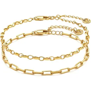 Cicy Bell 18k Gold Plated Bracelets for Women Trendy Dainty Stackable Square Star Wave Bamboo Curb Snake Heart Paperclip Figaro Mirror Chain Link Bracelet Sets Minimalism Accessories Gifts