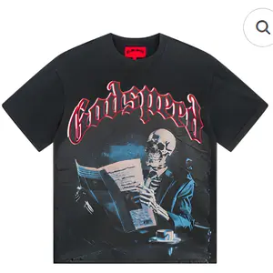 NEW Mens Godspeed Skeleton reading newspapers print Tee Washed T-shirt