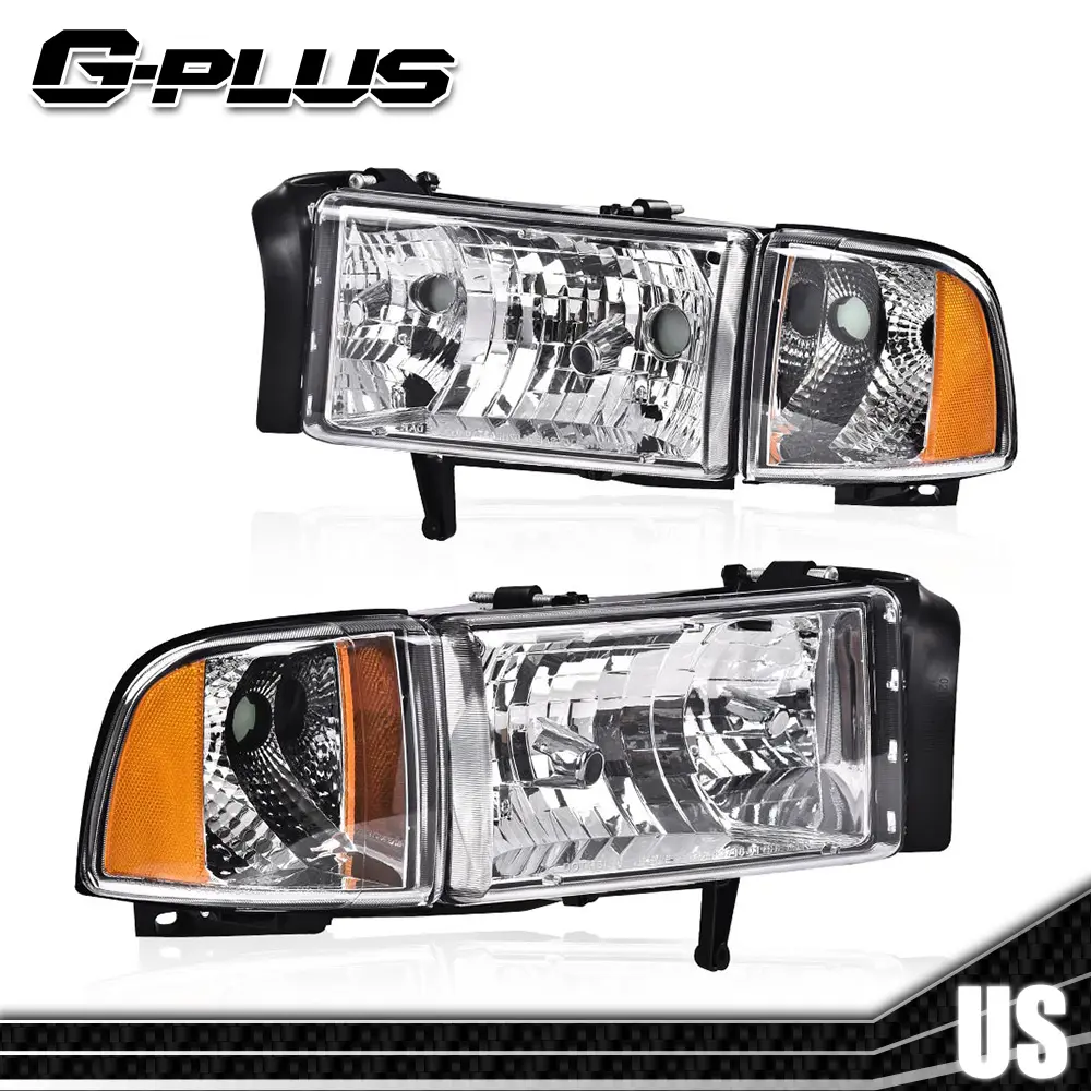 G-PLUS Headlights for 1994-2002 Dodge Ram 1500 2500 3500 Amber Corner Chrome LED DRL Headlights, Front Light, Led Headlights Bulbs