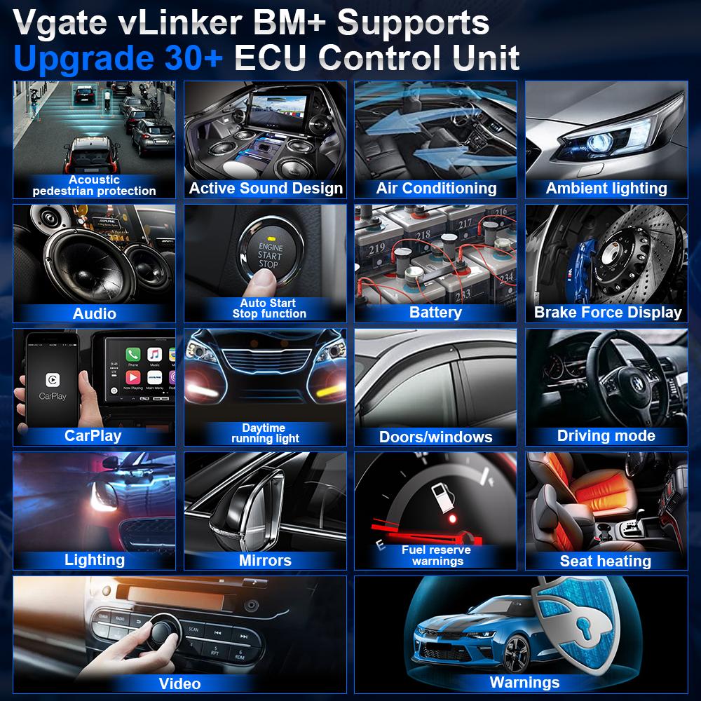Vgate vLinker BM+ BMW Scanner, Upgrade 30+ ECU Control Unit BimmerCode OBD2 Scanner for iOS Android Mini E/F/G/R Series