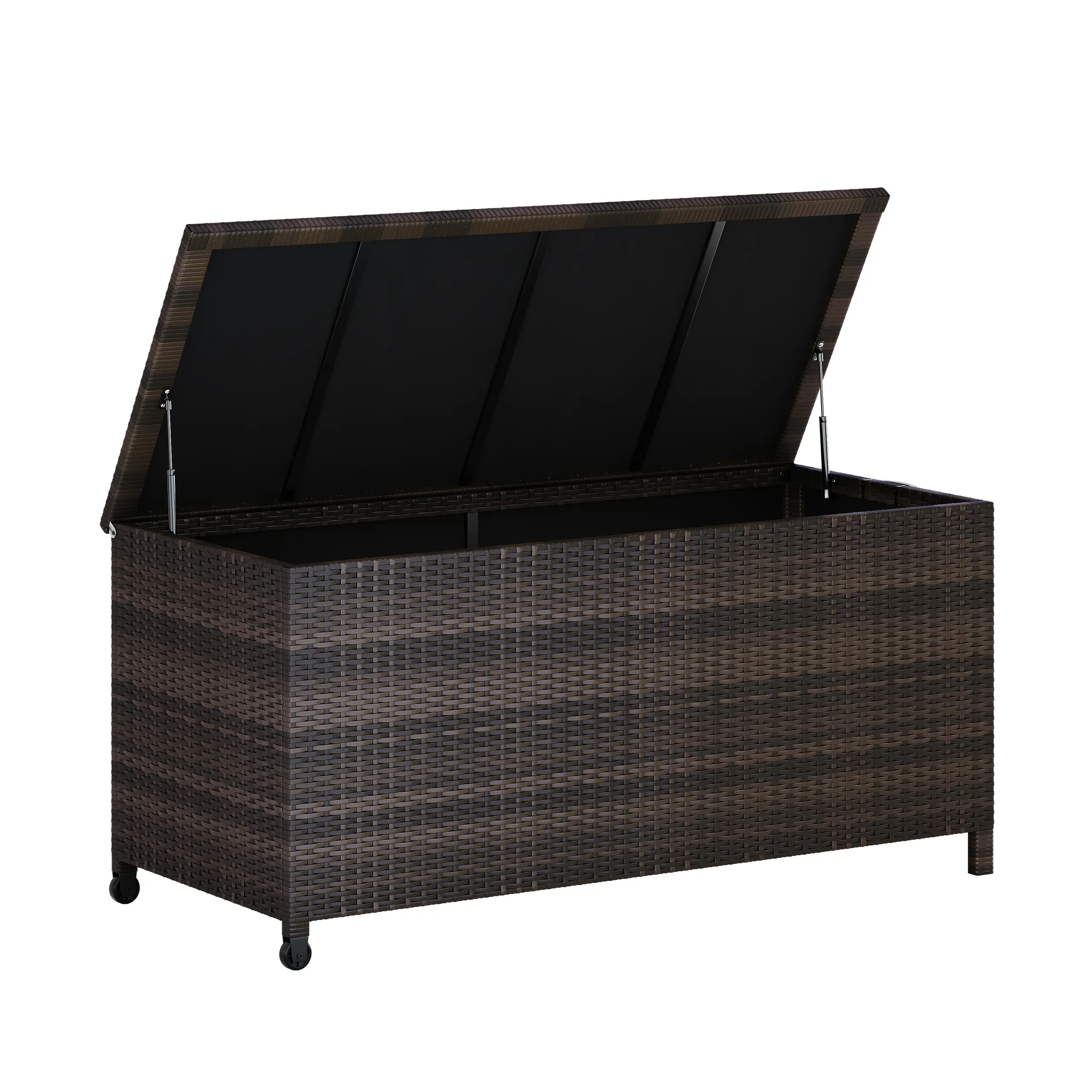 125-Gallon Outdoor Deck Box with Wheels, Waterproof PE Rattan & Aluminum Frame Storage Bin, Lockable Patio Furniture Chest for Cushions, Garden Tools, Pool Toys