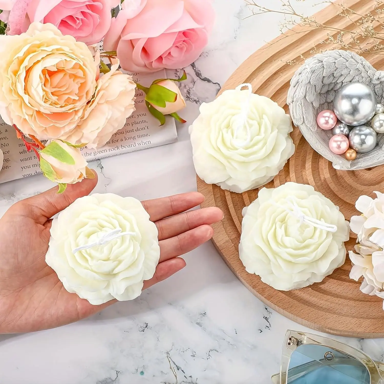 3D Realistic Peony Flower Silicone Mold - Reusable DIY Silicone Molds for Crafts, Ice, Soap, Candle Making Supplies, Wedding Decor Handmade Craft Tools