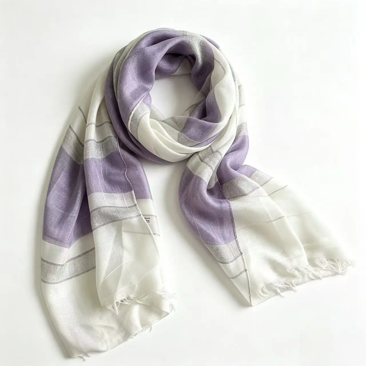 Women's 150g Ultra-Lightweight Purple White Plaid Pashmina Shawl Wrap - Soft Cashmere-Feel Scarf for Female, Breathable All-Season Accessory, Ideal for Summer AC Spaces & Bridesmaid Gifts