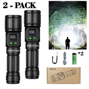 2 Counts Rechargeable LED Flashlights, Portable Zoomable High-Lumen Flashlights with Battery Indicator, Nine Lighting Modes for Outdoor, Camping, Work and Emergency Lighting, Zoomable Torch, High Lumens Flashlight