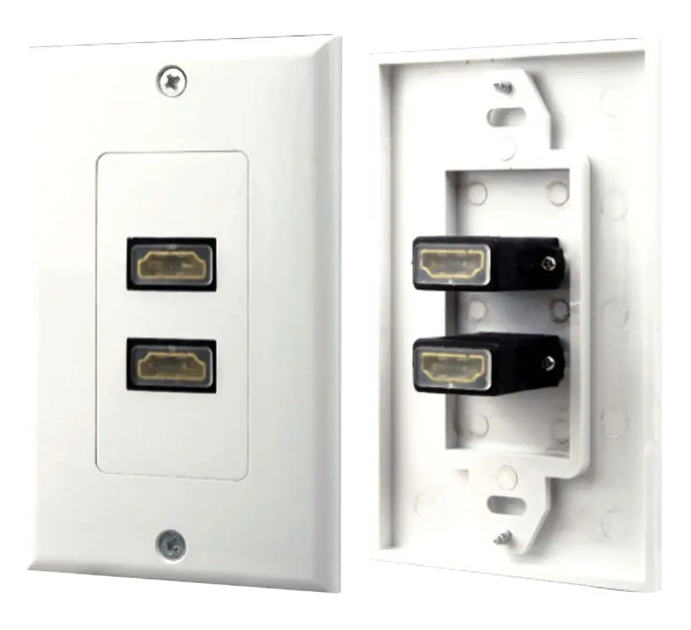 Pyle Decora Style Dual HDMI White Wall Plate - High Impact ABS Plastic, Feed-Thru HDMI, High-Def Video, Cable Organization, Residential Suitability