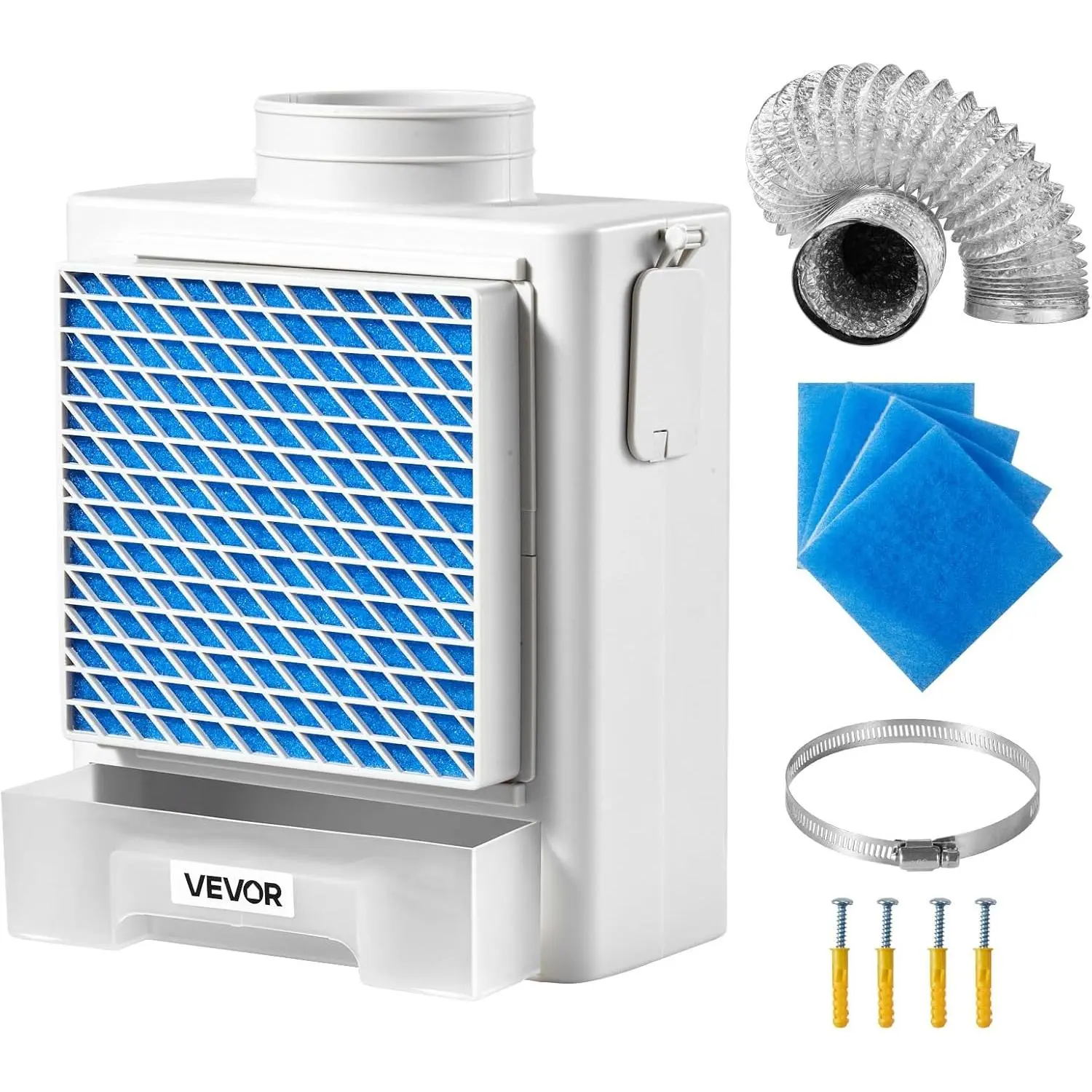 VEVOR 3-in-1 Indoor Dryer Vent Kit for Electric Clothes Dryers, Premium ABS Material, 4-in Exhaust Port Fit, Water Drawer, Smart Overheating Reminder Exhaust Hood, 4 Purification Pads, Deformation-Free Over Time, Energy-Saving for Mobile & Small Homes, Mo