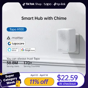 TP-Link & Tapo H100 Smart Hub + Chime – 1 500 ft Long-Range, 64-Device Controller, 19-Ring Doorbell System, 90 dB Alarm, Ultra-Low-Power Sub-G, Works with Tapo Sensors, No Subscription Wireless