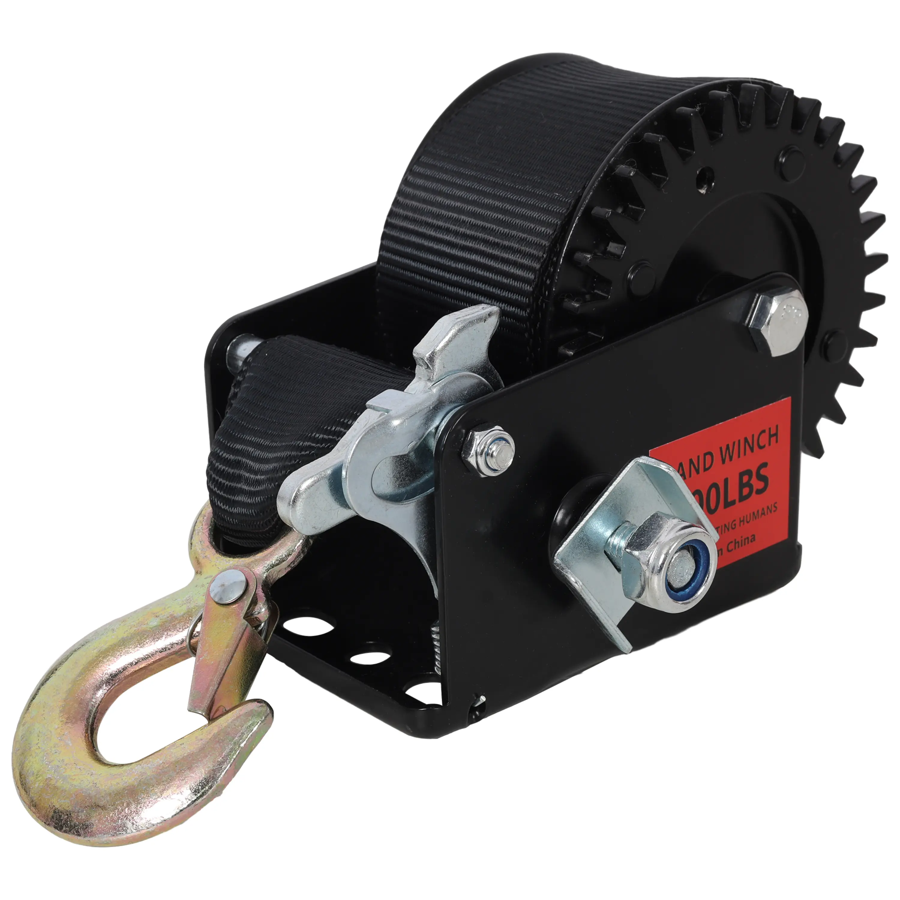 SAVEYOUR Heavy-Duty Manual Hand Winch with 600 lbs Pulling Power, 19.6FT Black Strap, 3.1:1 Gear Ratio, 2-Way Ratchet, Ergonomic Design, Easy to Set Up for Trailer, Boat Towing Jobs, ATV Hauling, Portable Hand Crank, Portable Winch