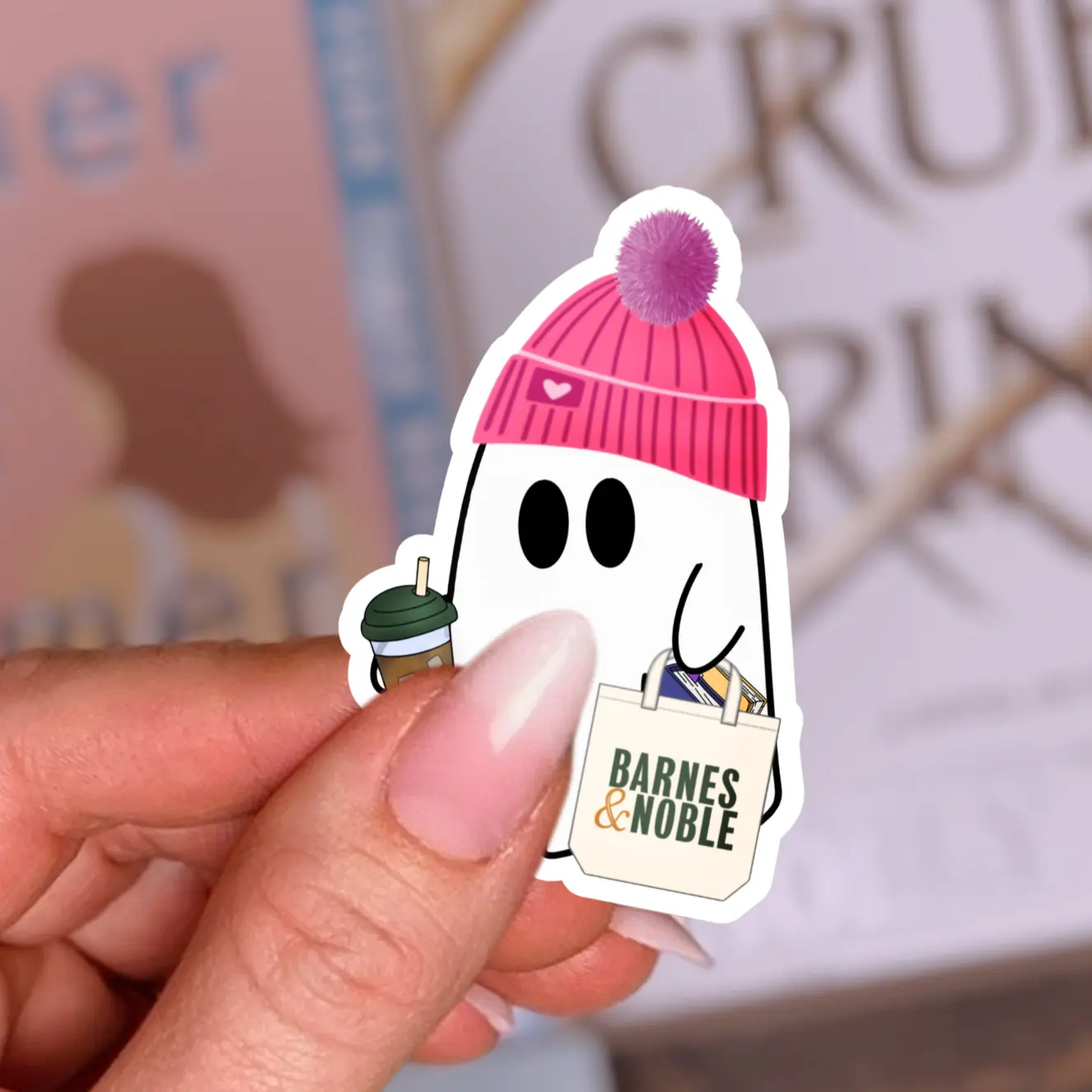 Barnes & Noble Bookstore Ghost Sticker - Water-Resistant, Dishwasher-Safe, 2.25 Inches, Fun Design for Any Surface