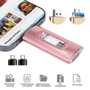 3-in-1 Flash Drive for iPhone iPad 64/128/256GB, Photo Stick for External Memory Storage, High-Speed USB 3.0 OTG Pen Drive with Type-C Adapter for Android Phones, PC and More Devices