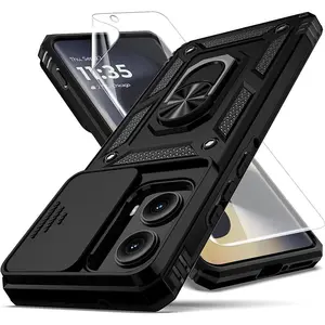 Motorola Edge 2024 Case with Camera Lens Cover, HD Screen Protector, Military Grade, Shockproof, Soft TPU, Ring Car Mount Kickstand, Casing