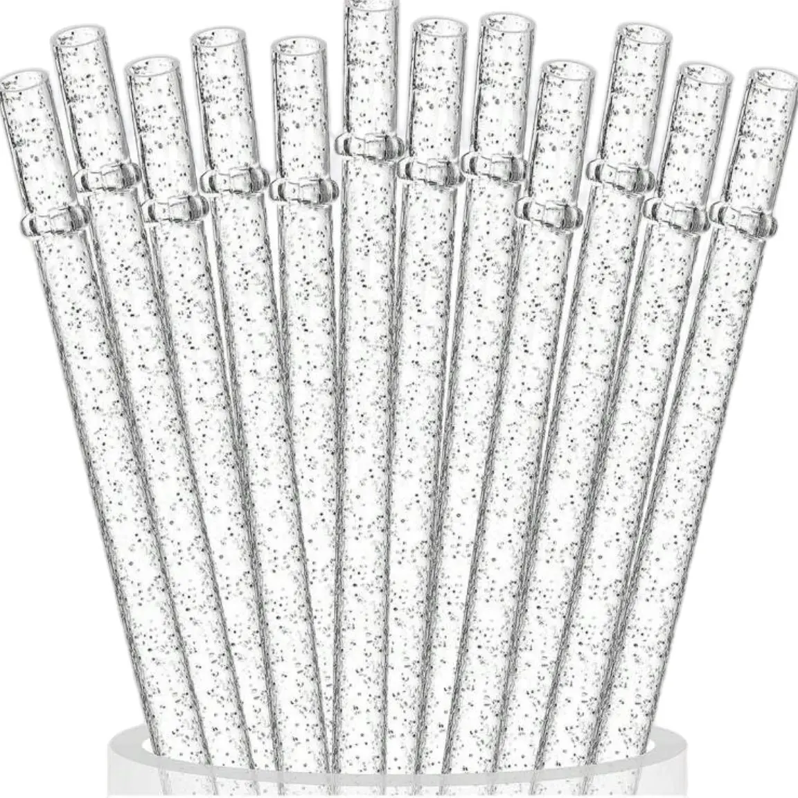 12 pcs Reusable Clear Plastic Glitter Straws with Cleaning Brush - Eco-Friendly Kitchen Utensils Set for Parties & Everyday Use