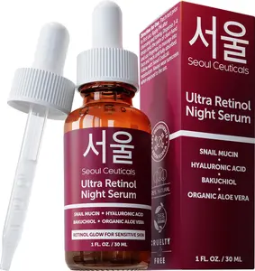SeoulCeuticals 1% Korean Retinol Night Serum for Face - 97.5% Snail Mucin + Hyaluronic Acid + Bakuchiol, Cruelty Free K Beauty for Sensitive Skin 1oz Radiant Rejuvenating Repairing Treatment for Evening