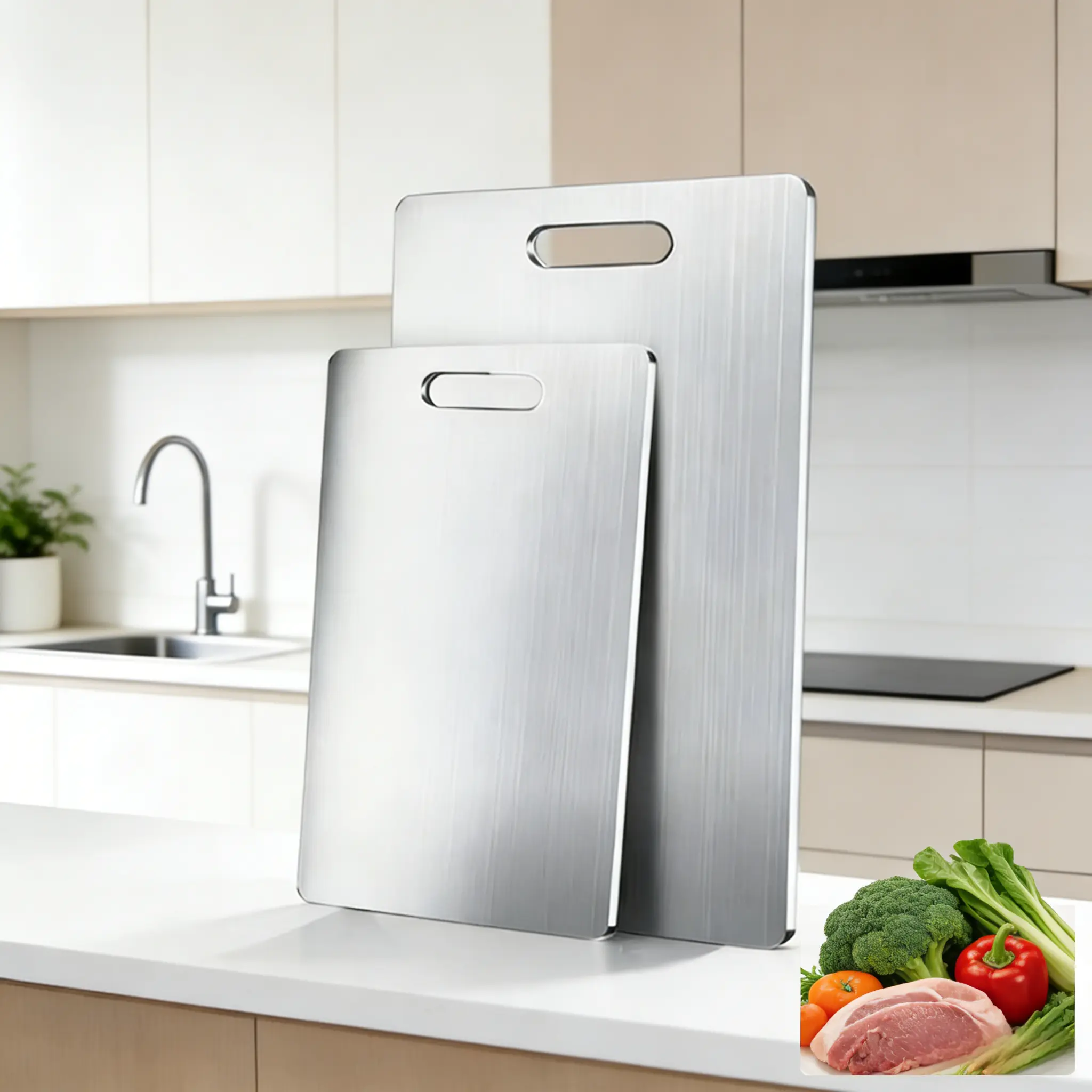 Heavy Duty Stainless Steel Kitchen Cutting Board - Large, Non-Slip, Food Grade Reversible Board for Knives, Meat, Household & Kitchen Accessory