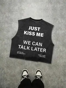Men's Just Kiss Me Letter Print Lounge Sleeveless Tank Top, Loose Casual Street Top for Summer, Men's Clothes for Daily Wear, Socks