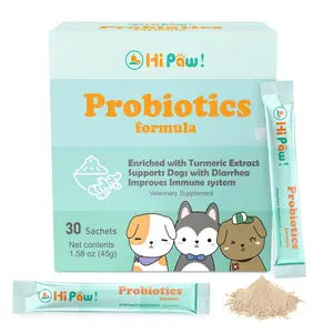 Hi PAW! Dog Probiotics Powder with Turmeric 95% – 30 Single-Serve Sachets, 0.1B CFU Enterococcus faecium per sachet, Mix With Food; Supports Digestive Health, Healthy Stool, Gut Microbiome Balance; Made in USA, cGMP Facility US