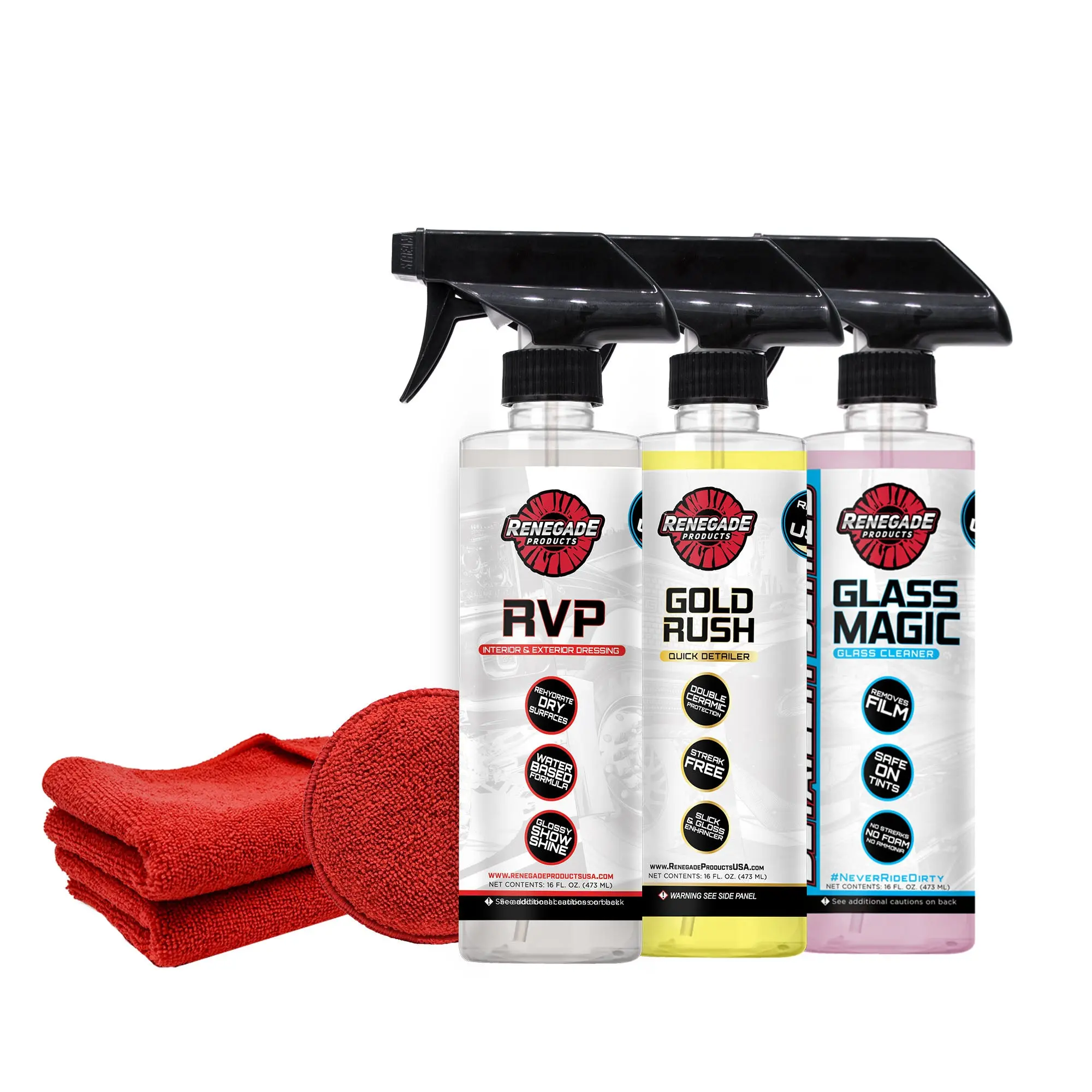 Renegade Products | Quick Clean Kit – Detailer, Dressing & Glass Cleaner for Fast Exterior & Interior Touch-Ups