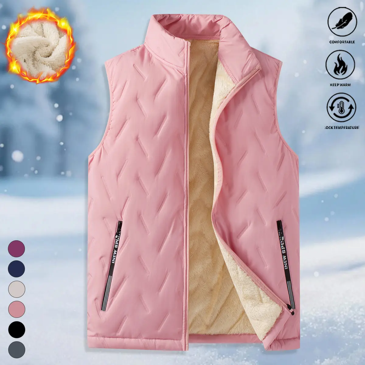 JOGWAVE Women's Solid Color Fleece Vest - Basic Women's Clothing, Zip-Front Sleeveless Thermal Overlay, Side Zipper Pockets, Warm Thick Lining, for Outdoor Activities & Everyday Wear,sohochic
